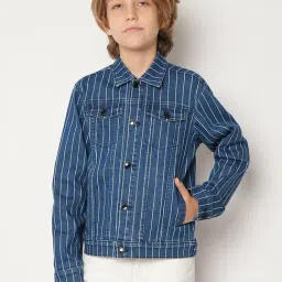 Jack & Jones Junior Indigo Striped Full Sleeves Denim Jacket-image-46