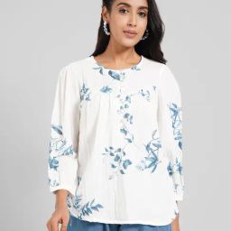 Akkriti By Pantaloons Snow White Cotton Regular Fit Printed Tunic-image-89