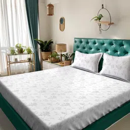 KLOTTHE White Floral 400 TC King Bedsheet with 2 Pillow Covers-picture-48