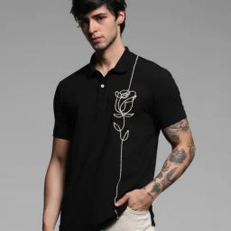 Jack & Jones Black Cotton Regular fit Embellished Polo T-Shirts-image-68