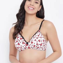 Clovia White & Red Non Wired Padded T Shirt Bra-image-1