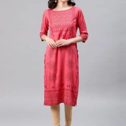 Alena Peach Printed Straight Kurta-20