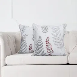 SWAYAM Set of 2 Printed 160 TC Pure Cotton White,Grey Floral Cushion Cover-30