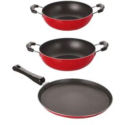 Nirlon Non-Stick Red Aluminium Gas Compatible Cookware Set of 3 Piece-image-39