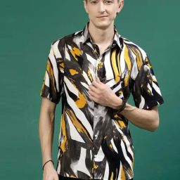 Rigo Men White Abstract Print Shirt-image-60