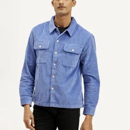 Levi's Blue Cotton Relaxed Fit Striped Jacket-34