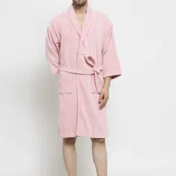 Trident Rose Pink Cotton 350 GSM Bathrobe for Men (Large)-14