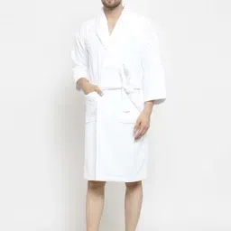 Trident Snowflake White Cotton 350 GSM Bathrobe for Men (Large)-17