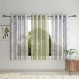 HOSTA HOMES Lime Green & White Polyester 5 ft Window Curtain - Set of 3-26