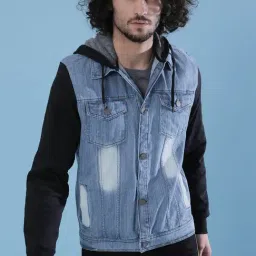 Campus Sutra Blue & Black Hooded Jacket-image-83