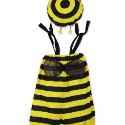 Baby Moo Kids Yellow & Black Cotton Striped Dress with Cap-image-25