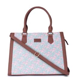 ZOUK Chettinad Florals Classic Blue & Pink Printed Medium Handbag-23