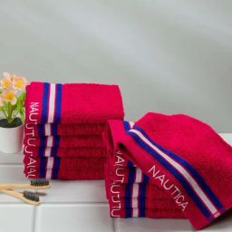 Nautica Vintage Crew Stripe Burgundy Cotton 500 GSM Super Soft Zero Twist Face Towel - Set of 12-18