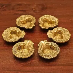 Ekaa Handicrafts Golden Diya Set Brass Oil Diya For Pooja (Set Of 2)-image-17