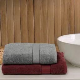 Creeva Wine & Grey 525 GSM Cotton Bath Towel Set of 2-image-31