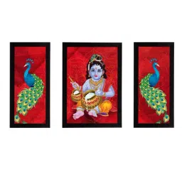 eCraftIndia Set of 3 Lord Krishna Satin Matt Texture UV Art Painting-31