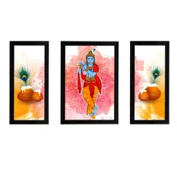 eCraftIndia Set of 3 Lord Krishna Satin Matt Texture UV Art Painting-26