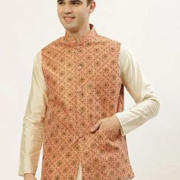 Jompers Peach Regular Fit Printed Nehru Jacket-picture-44