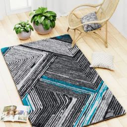 Bianca Grey & Blue Microfibre Non-Slip Rug-image-80