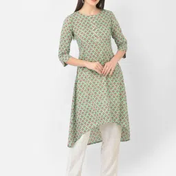 Span Green Cotton Printed A Line Kurta-image-77