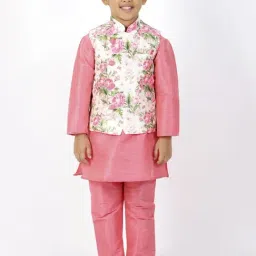 VASTRAMAY Kids Pink & White Floral Print Kurta Set-image-25