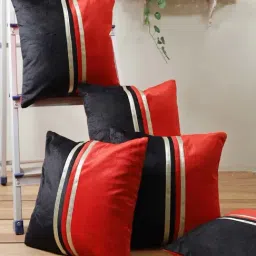 Romee Black & Red Polyester High Quality Cushion Cover - Set of 5-18