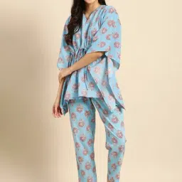 Clt.s Blue Printed Kaftan With Pyjamas-picture-16