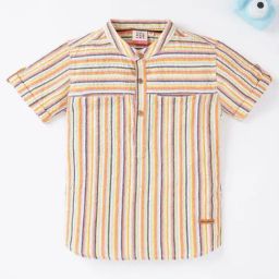 Ed-A-Mamma Sustainable Half Sleeves Striped Shirt With Hoodie For Boys - Yellow-image-77