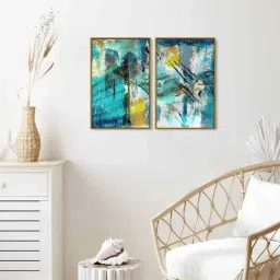 999Store Multicolor Vinyl Wall Painting Panel with Fibre Frame - Set of 2-11