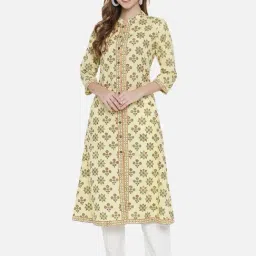 Block Studio Yellow Printed A Line Kurta-picture-1