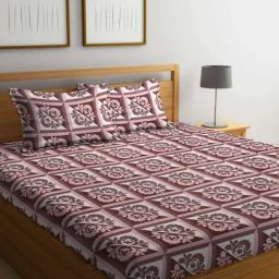 Dhrohar Printed Brown Cotton 180 TC Double Bedsheet with 2 Pillow covers-image-10