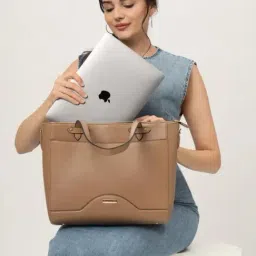 THE GUSTO Light Brown Solid Medium Tote Handbag-image-62