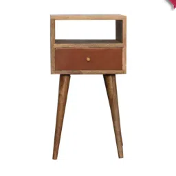 Artisan Furniture Solid Brown Mango Wood Side Table Brick Red Finish-image-23