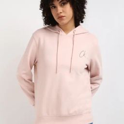 Calvin Klein Jeans Women Peach Whip Solid Hooded Full Sleeves Sweatshirt-image-44