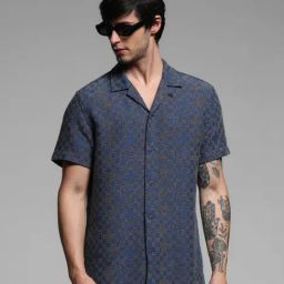 Jack & Jones Blue Cotton Comfort fit Jacquard Shirts-image-26