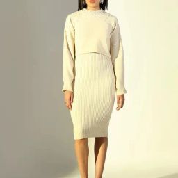 Showoff Cream Acrylic Regular FitDress-image-67