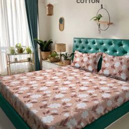 Klotthe Beige 400 TC Cotton Double Bedsheet with 2 Pillow Covers-38