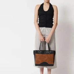THE GUSTO Black & Tan Color Block Medium Tote Handbag image 5