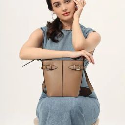 THE GUSTO Beige Solid Small Sling Handbag-14