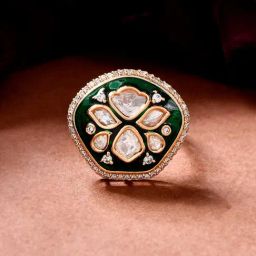 Voylla Gold Kundan Elegance Vintage Meenakari Casual Ring-picture-41