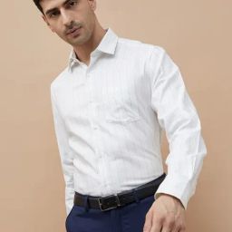 Code By Lifestyle Off White Cotton Regular Fit Striped Shirt-image-100