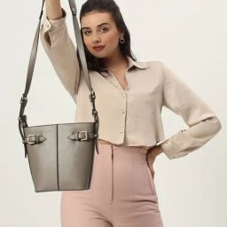 THE GUSTO Grey Solid Small Sling Handbag-30