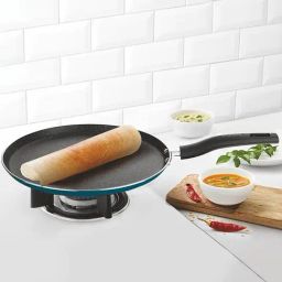 Borosil Aluminium 25 cm Induction Non-Stick Tawa with Wood-Finish Handle (Blue)-image-74