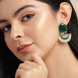 Anouk Gold-Plated Geometric Shaped Artificial Stones And Beads Drop Earrings-0