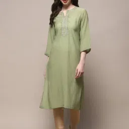 Biba Pista Green Embroidered Straight Kurta-image-49