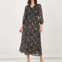 Styli Black Printed A-Line Dress-image-95