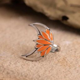 Voylla Silver Boho Tribe Moonlit Lotus Oxidised Enamel Casual Ring-picture-29