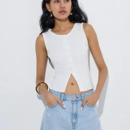 Nuon by Westside White Ribbed-Textured Top-picture-2