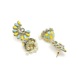 Karatcart Gold-Plated Light Blue And Yellow Meena Jhumki Earrings for Women image 5