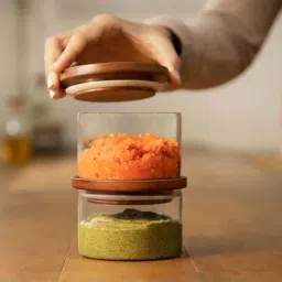 Ellementry 'Stackable' Transparent & Brown Glass 10 cm Masala Container (0.15 L) - Set of 2 image 2